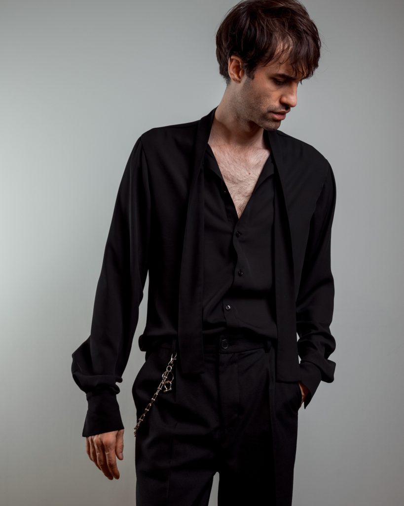 JAGYCH AW 25 ESSENTIALS BRUTAL REFINEMENT BYRON SHIRT IN BLACK TROUSERS CHAIN