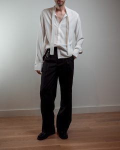 JAGYCH AW 25 ESSENTIALS BRUTAL REFINEMENT BYRON SHIRT IN WHITE TROUSERS CHAIN
