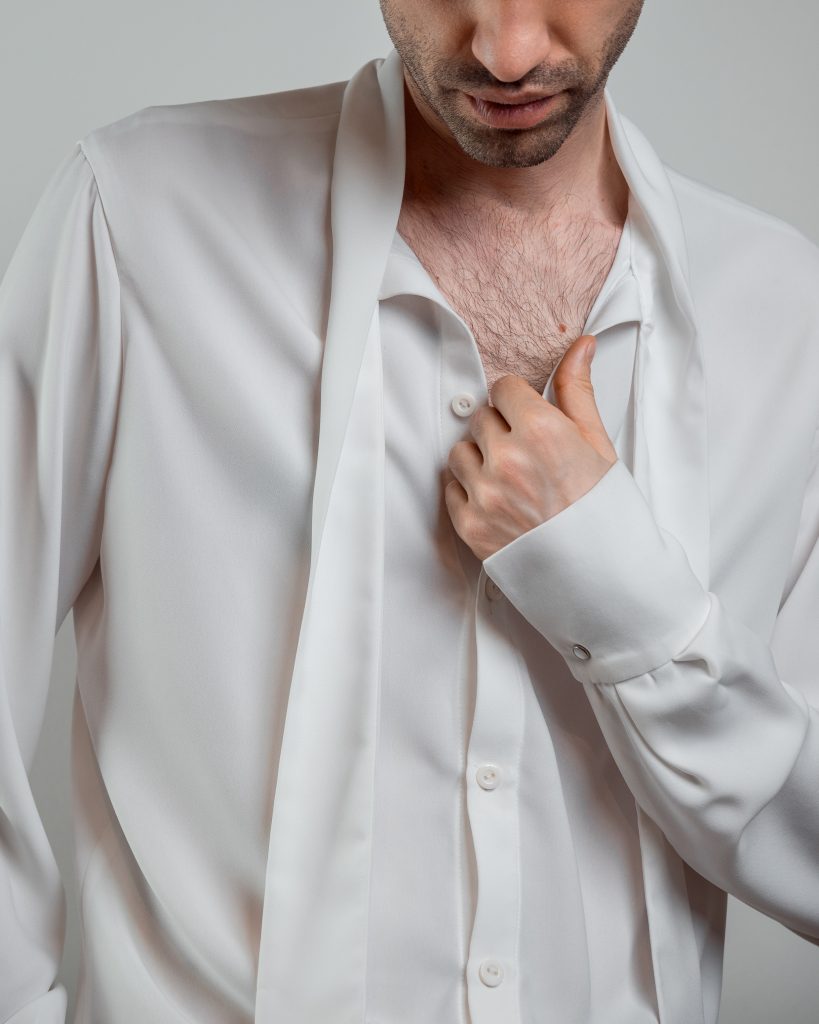 JAGYCH AW 25 ESSENTIALS BRUTAL REFINEMENT BYRON SHIRT IN WHITE TROUSERS CHAIN