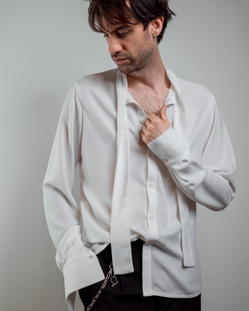 JAGYCH AW 25 ESSENTIALS BRUTAL REFINEMENT BYRON SHIRT IN WHITE TROUSERS CHAIN