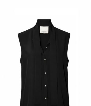 jagych sleeveless byron shirt in black with pearl snap fasteners